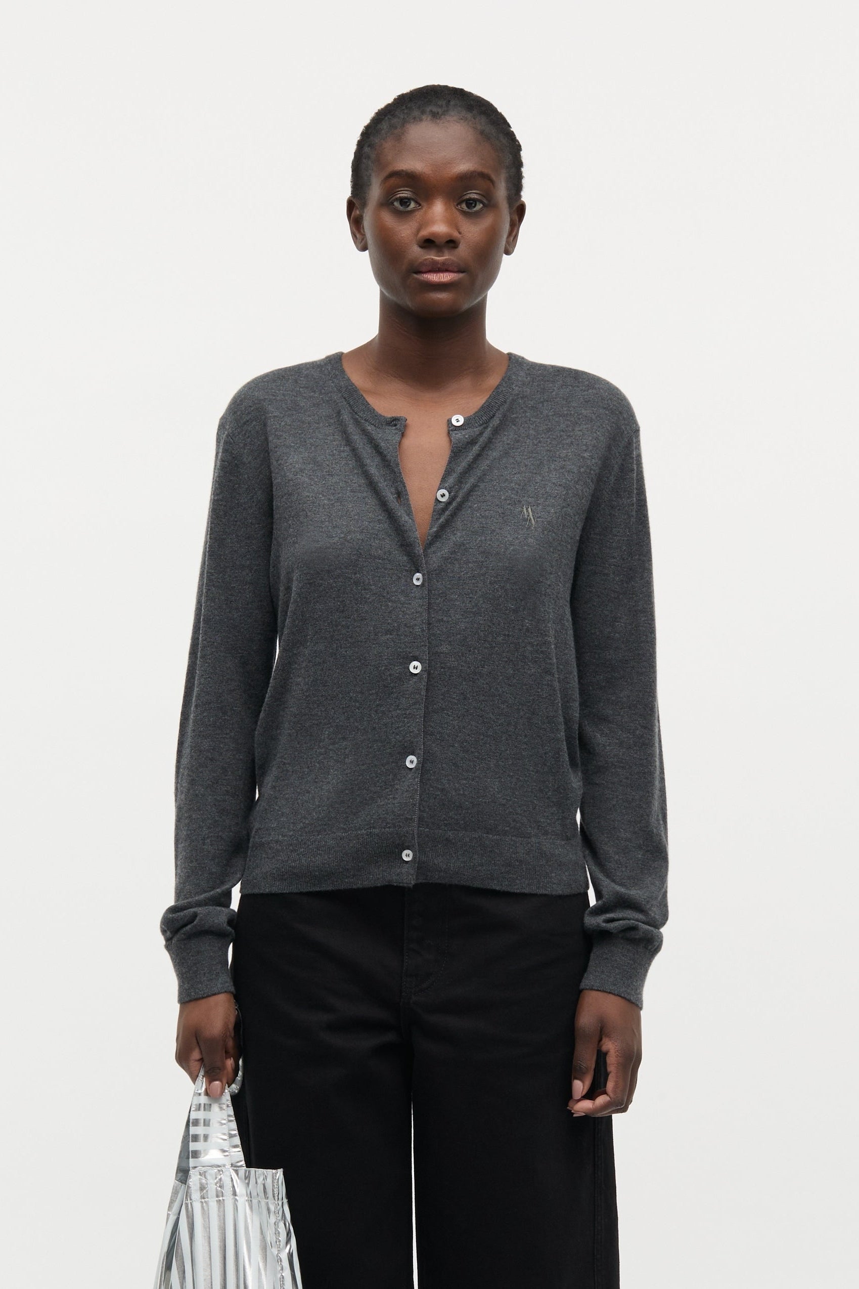 Fine Merino Charlot cardigan - Dark Grey Melange